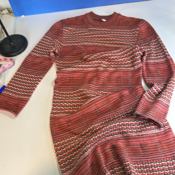 FREE PEOPLE RETRO LONG SLEEVED SIMI SHEER RED/BROWN STRIPPED SWEATER DRESS SZ M - Picture 16 of 16